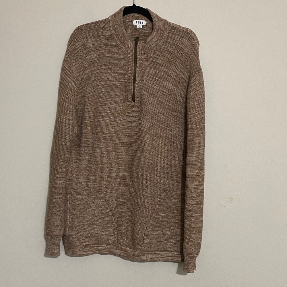 Rowm Men's Brown Sweater pullover Half-Zip XL  mock neck soft casual office cozy